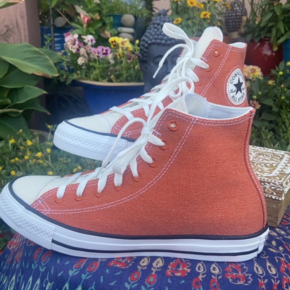 New Rusty Orange Two Tone Converse CTAS Hi Top Sneakers - Picture 4 of 16